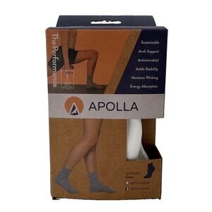 APOLLA XL The PERFORMANCE Crew Sock Non-Traction Compression Stability White NEW